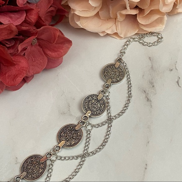 Bohemian Silver Coin Tassel Anklet - Picture 10 of 13